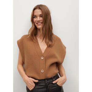 NWT Mango Brown Oversized Cardigan Sweater Vest Medium Minimalist Cottagecore
